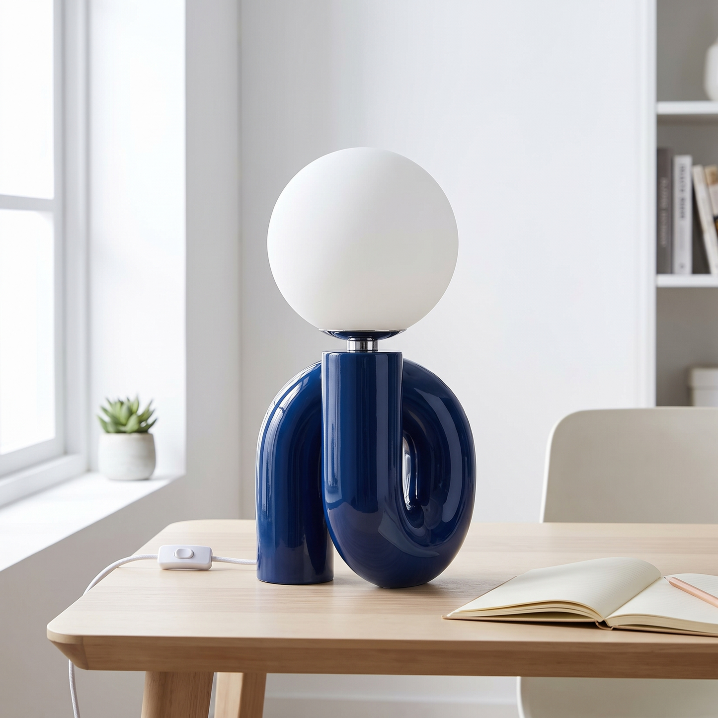 Resin table lamp on a home office desk