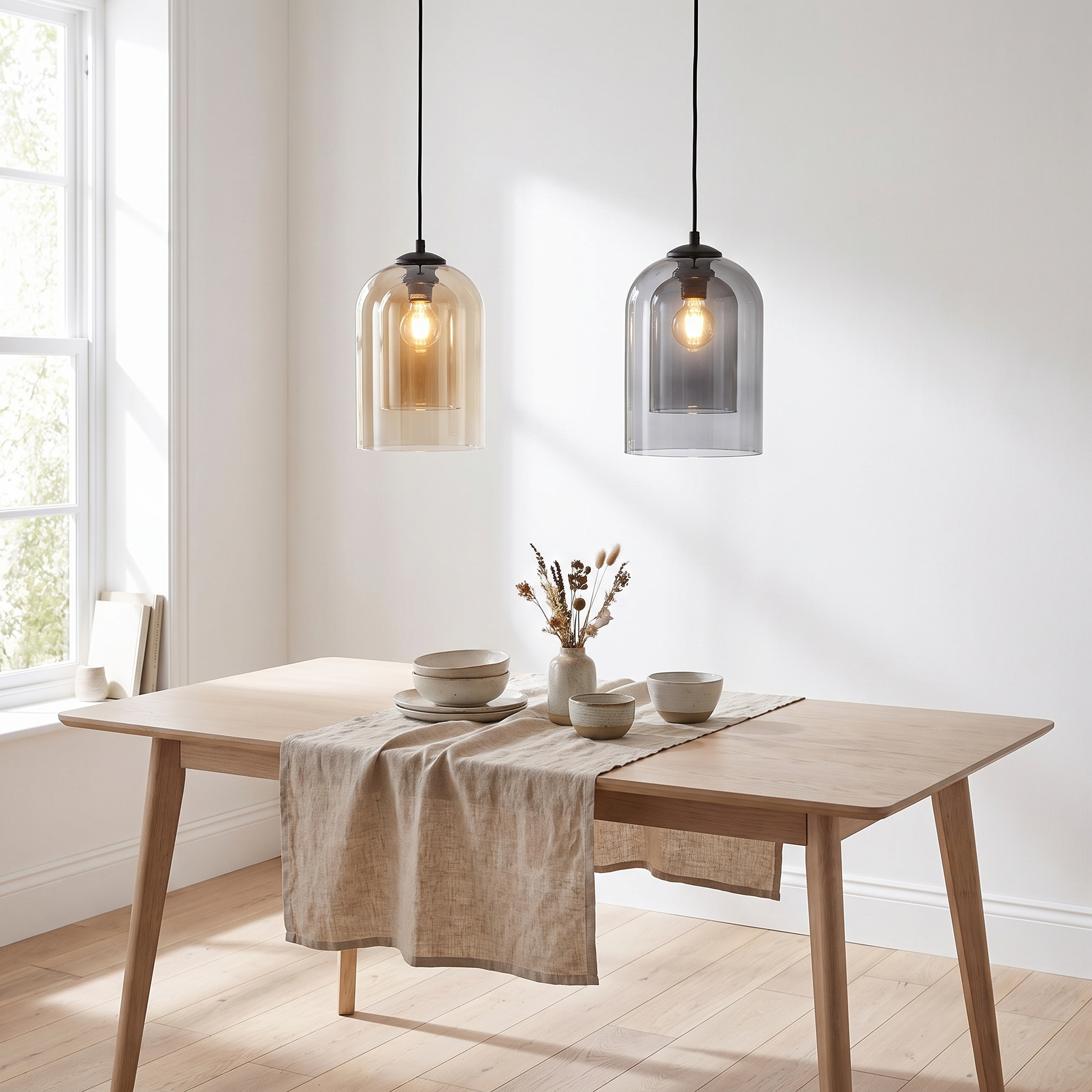 Nordic Minimalist Creative Glass Pendant Light over a Scandinavian dining table
