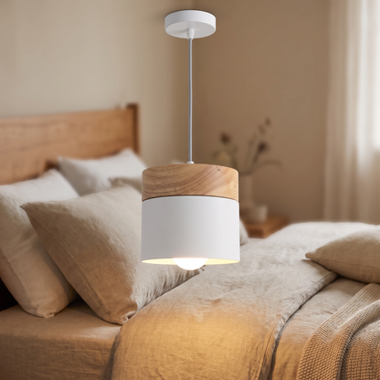 Solid wood pendant light wood grain detail