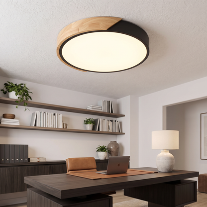 Black wooden-design LED ceiling light in a home office