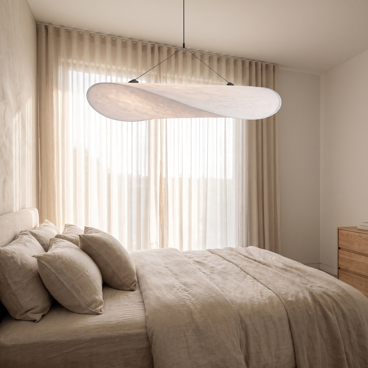Silk Glow chandelier in a bright master bedroom