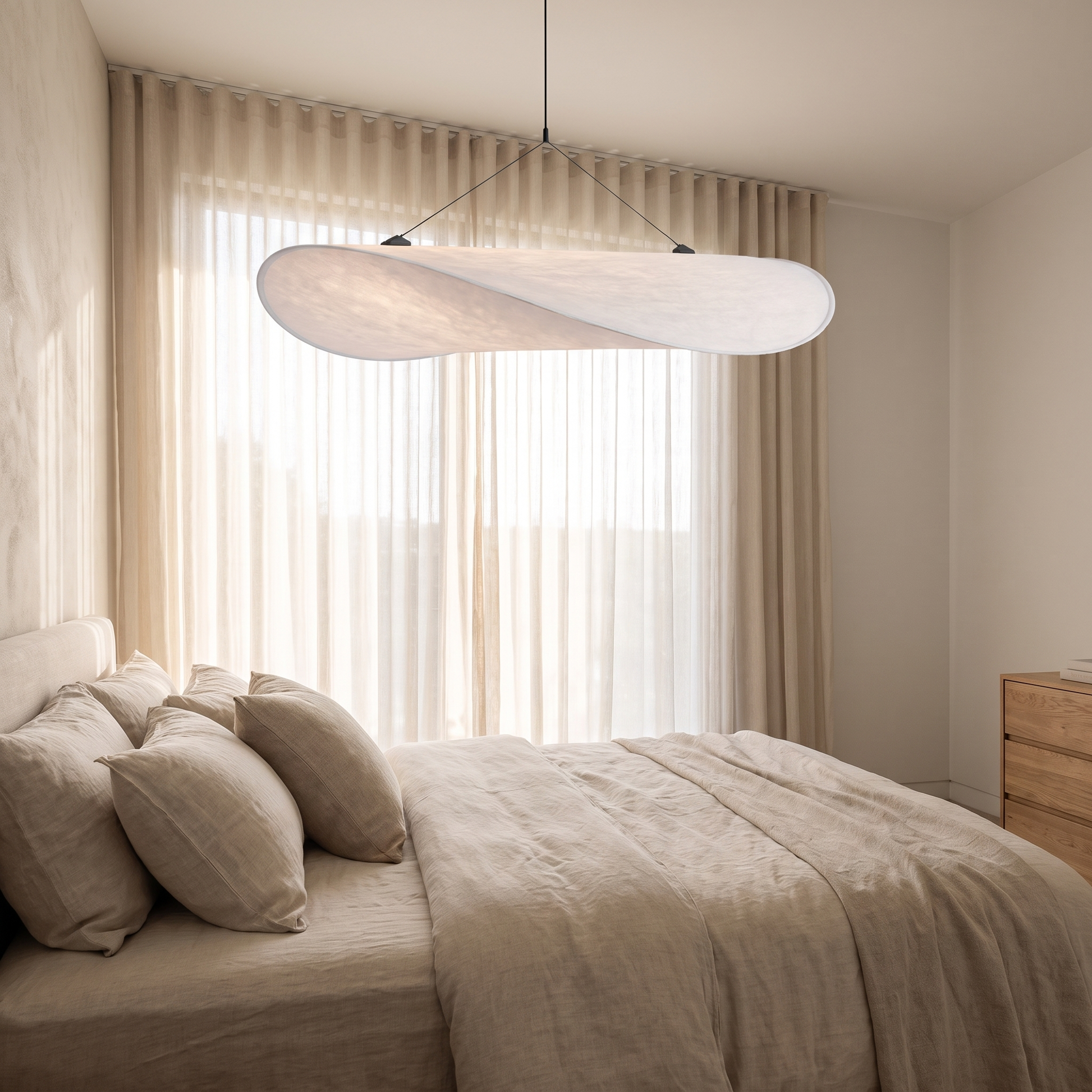 Silk Glow chandelier in a bright master bedroom