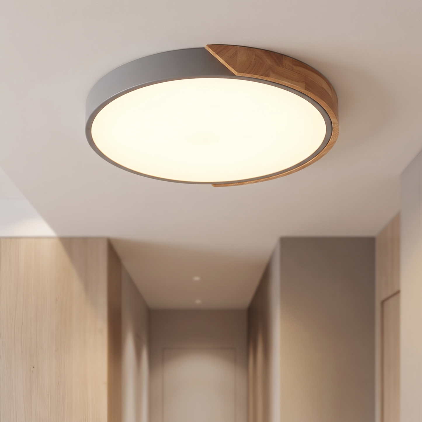 Wooden-design LED ceiling light trim detail