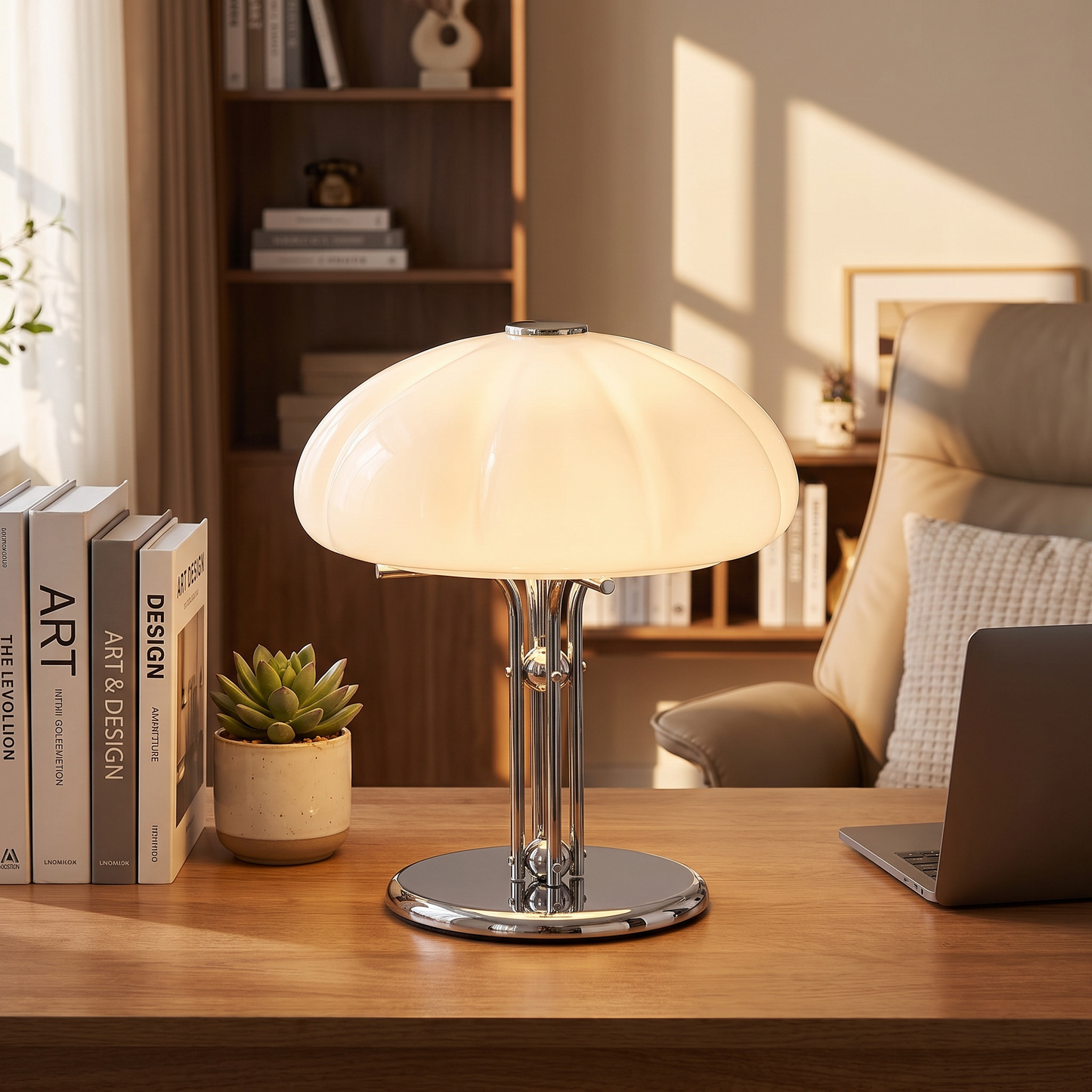 Pumpkin table lamp on a home office desk