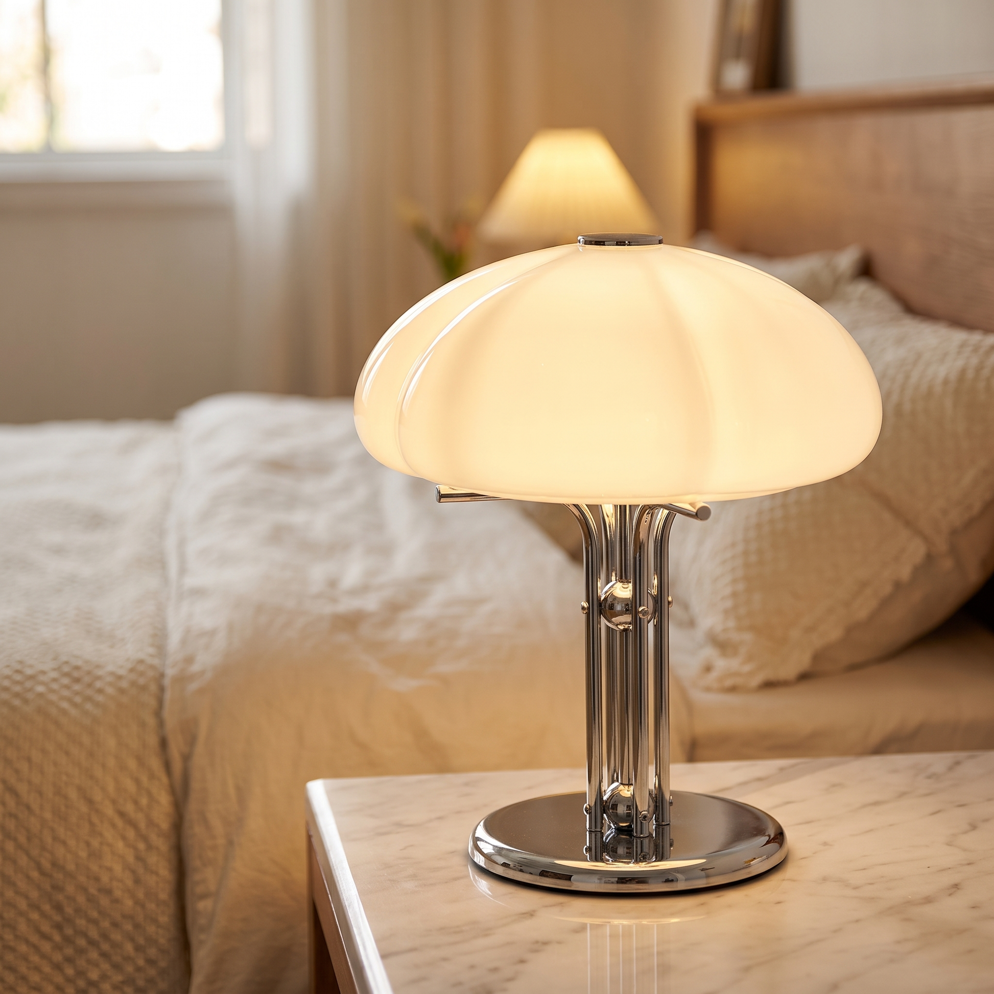 Pumpkin table lamp ribbed shade detail