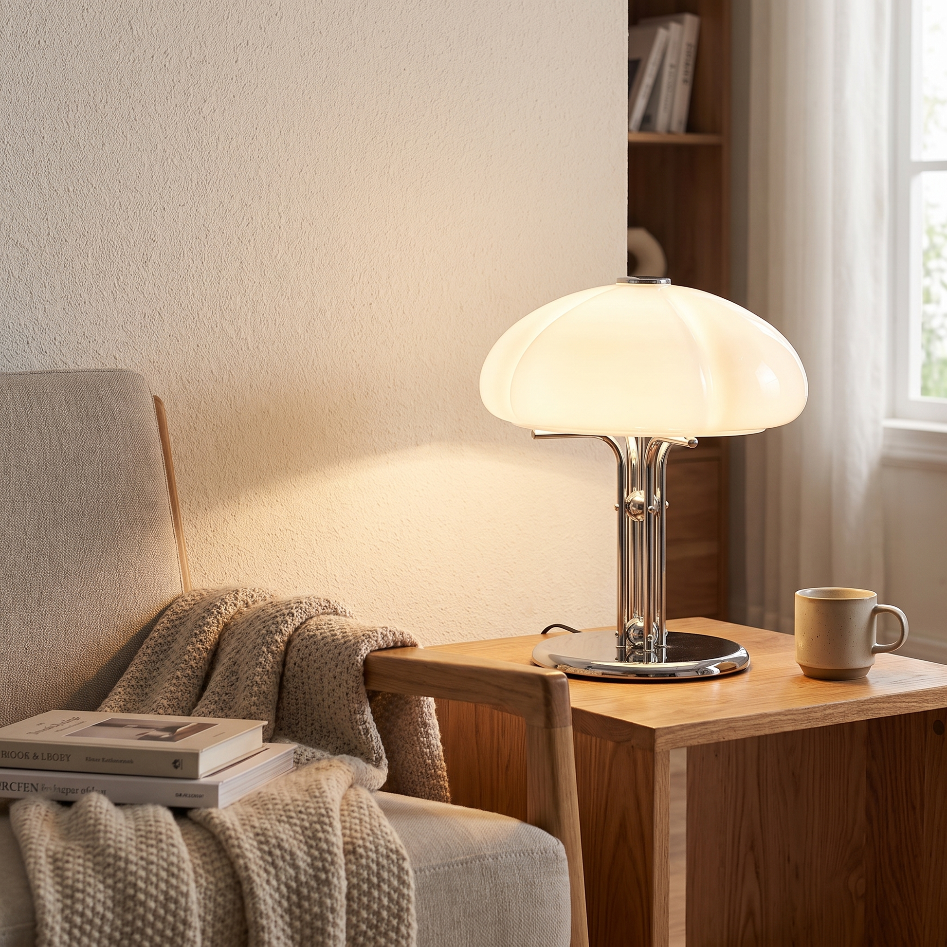 Pumpkin table lamp in a reading corner
