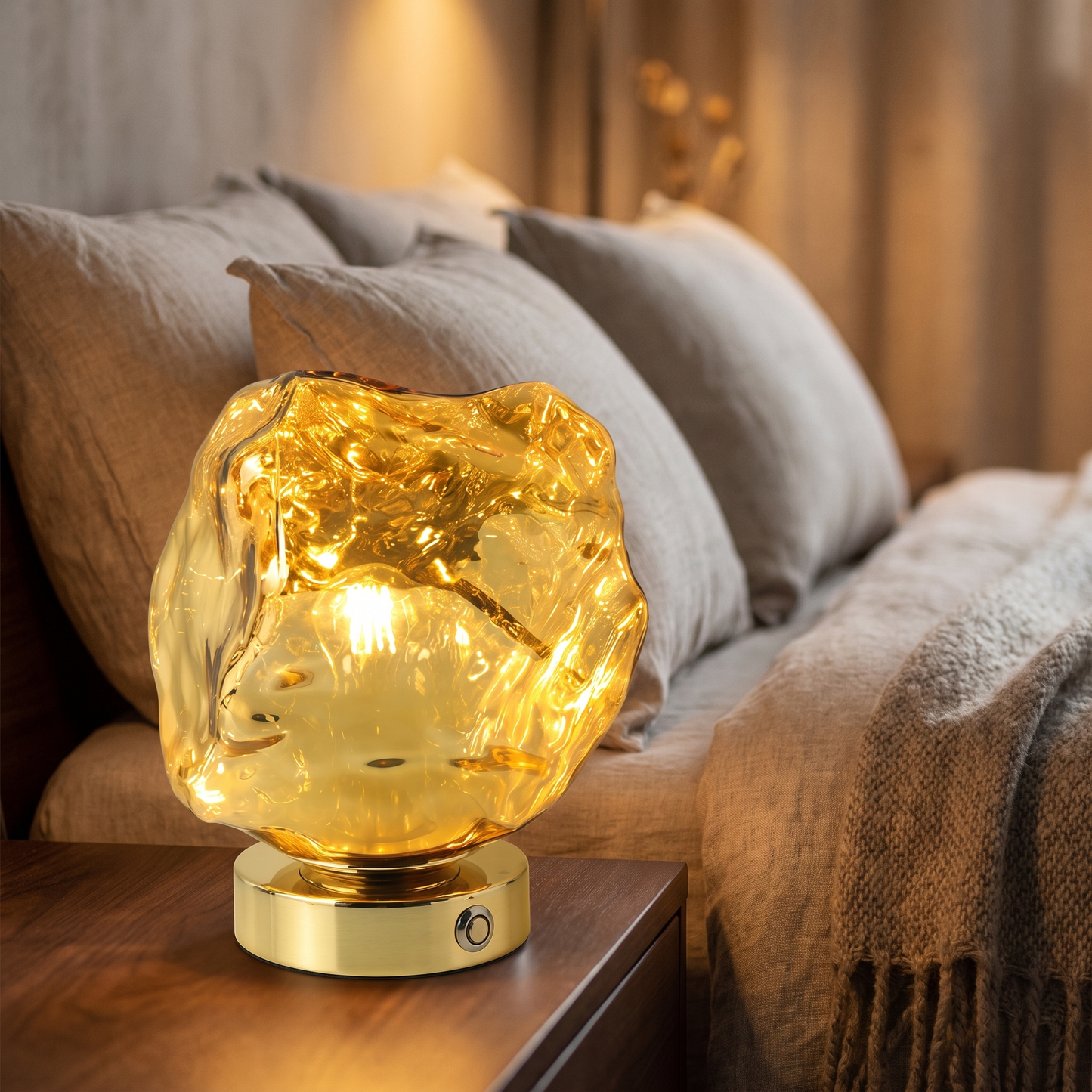 Lava stone glass table lamp texture detail
