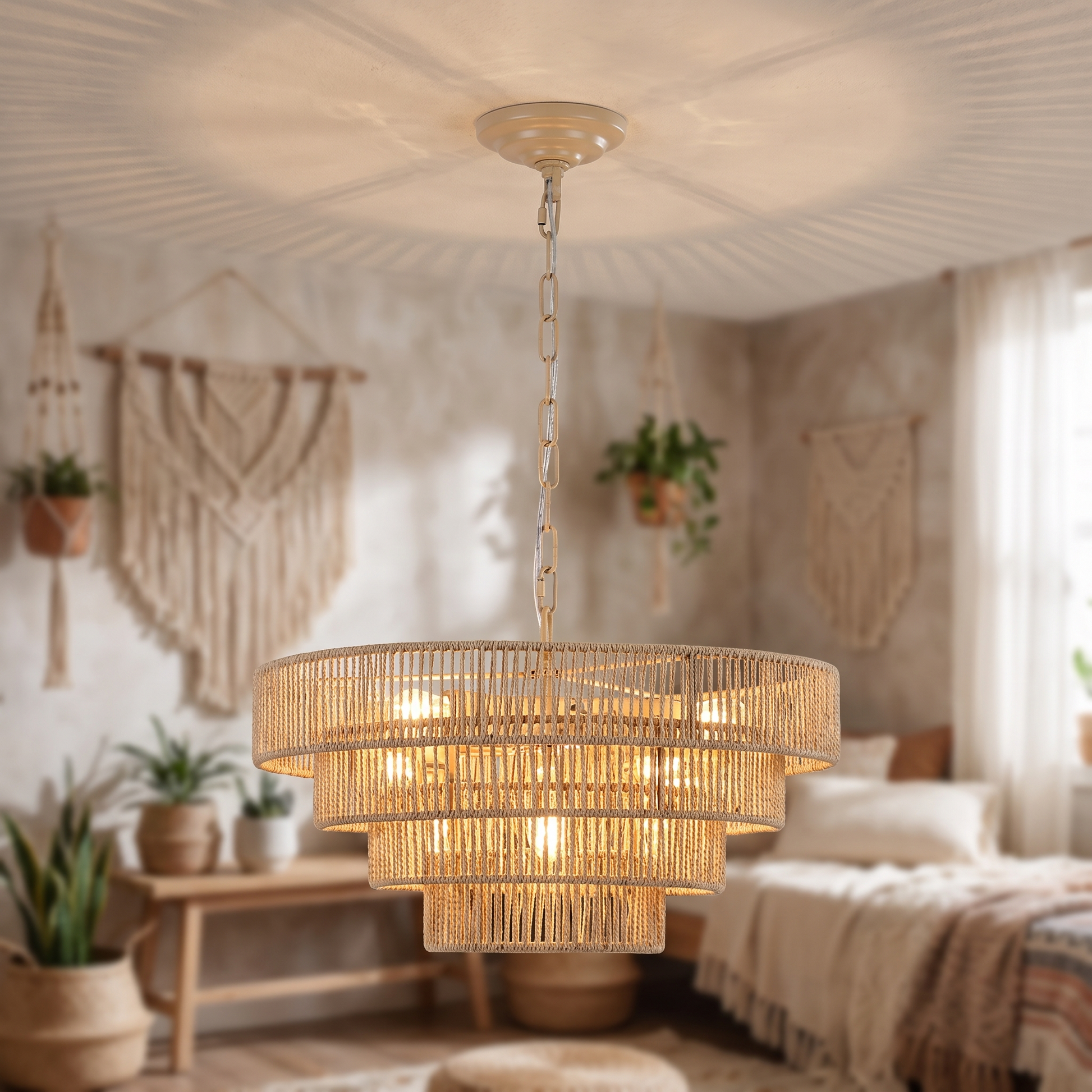 Rattan chandelier weave detail