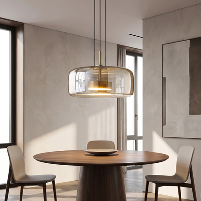 Glass jellyfish chandelier Type A above a dining table