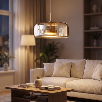 Glass jellyfish chandelier in a living room