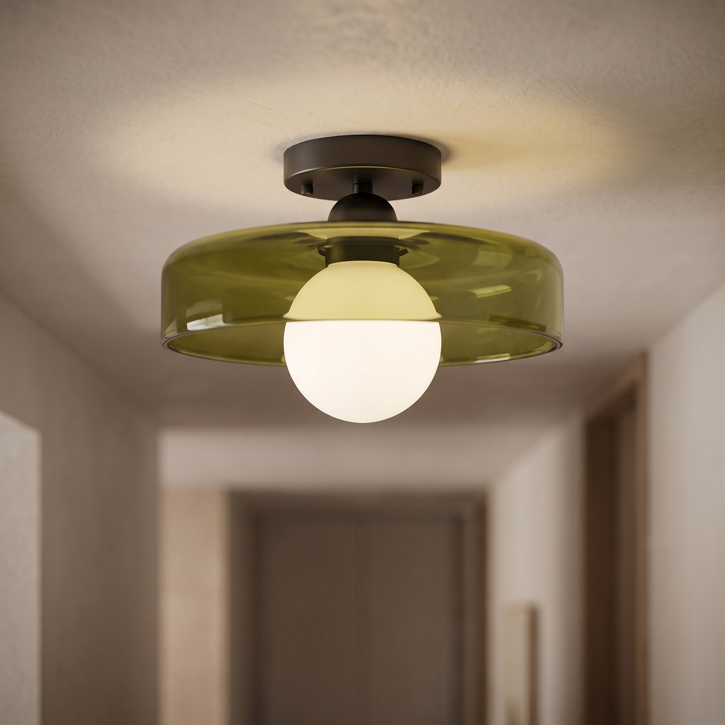 Glass ceiling light shade and mount detail