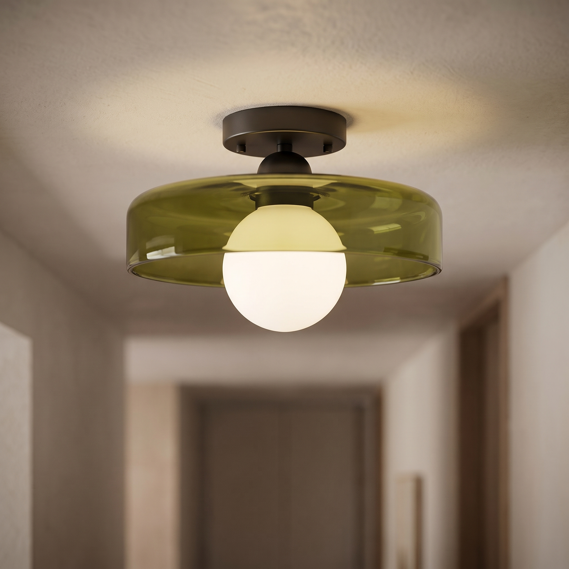 Glass ceiling light shade and mount detail