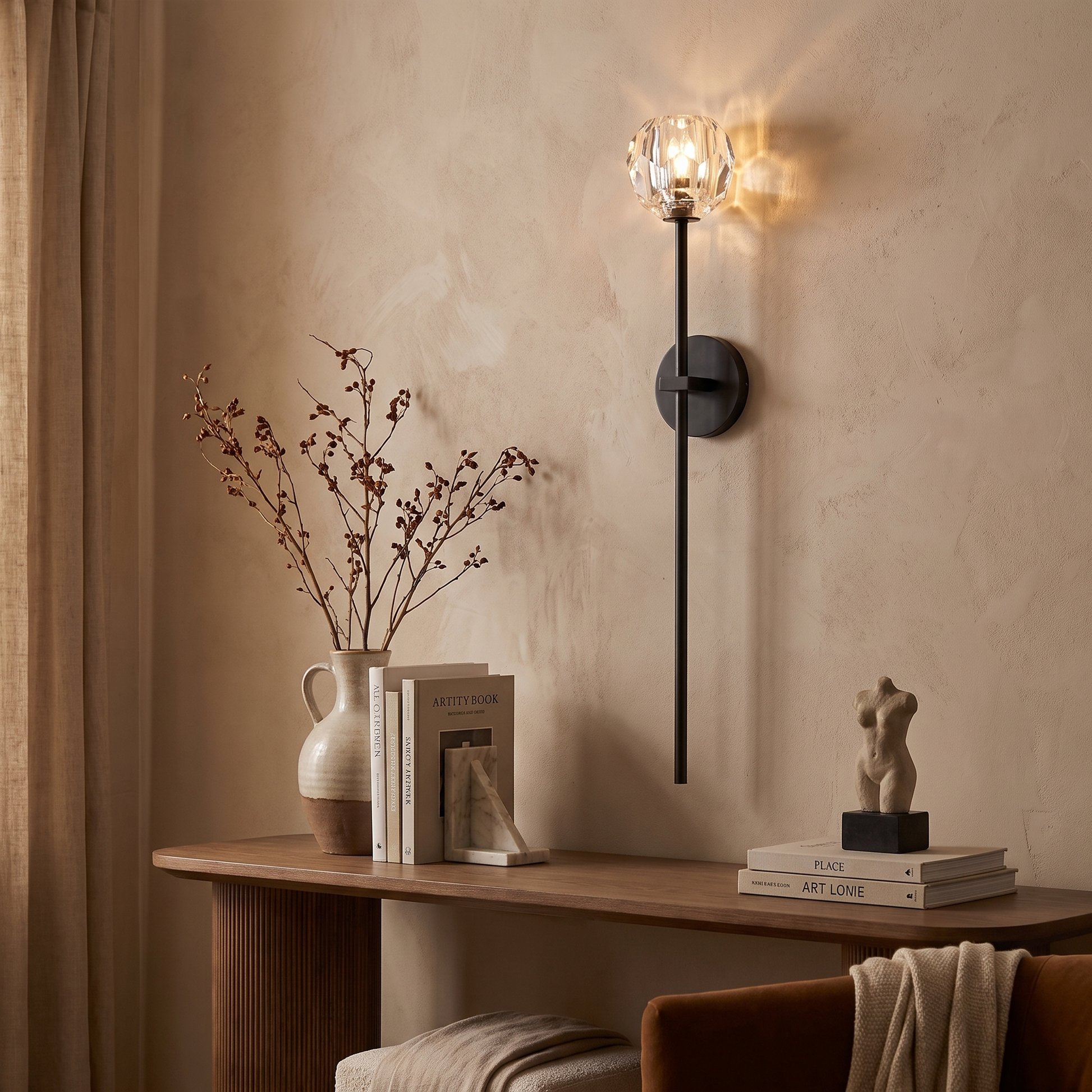 Balle clear crystal wall sconce in an elegant living room