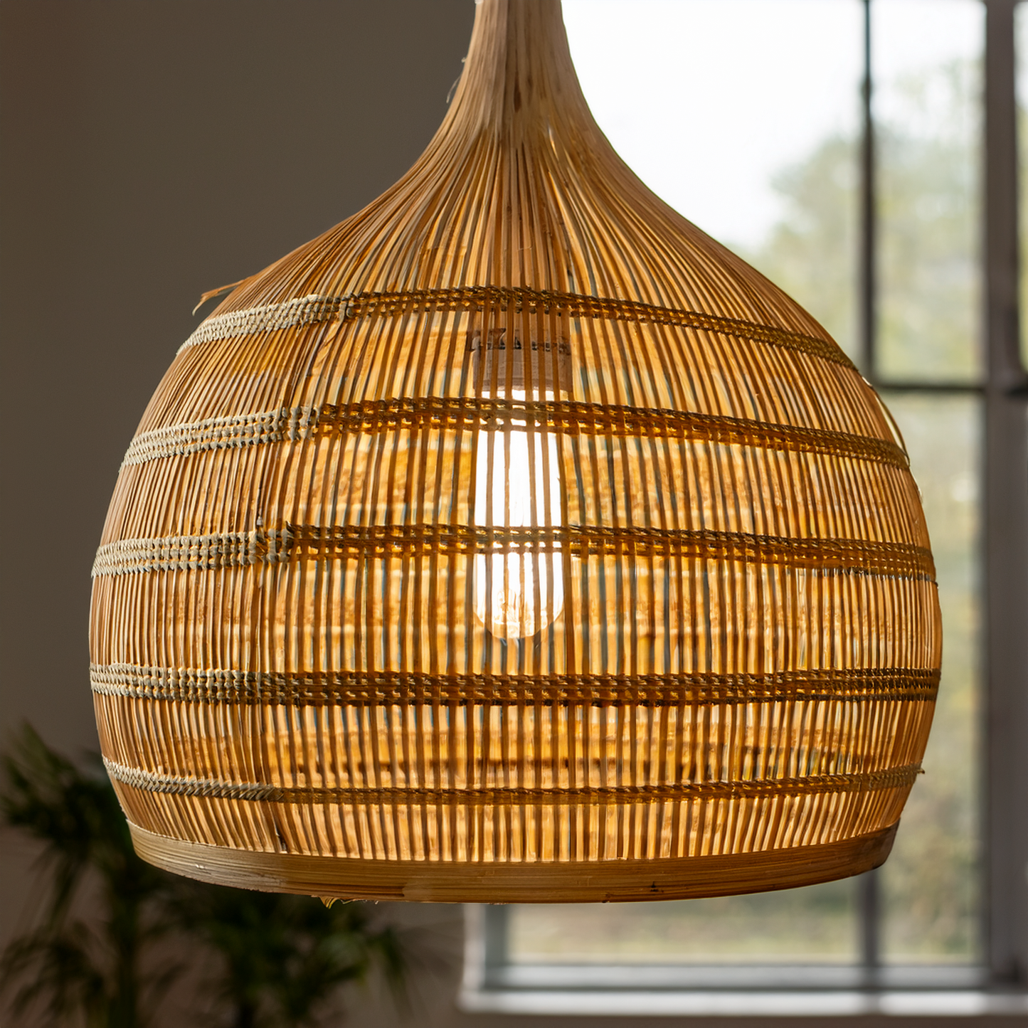 Woven bamboo pendant light weave detail