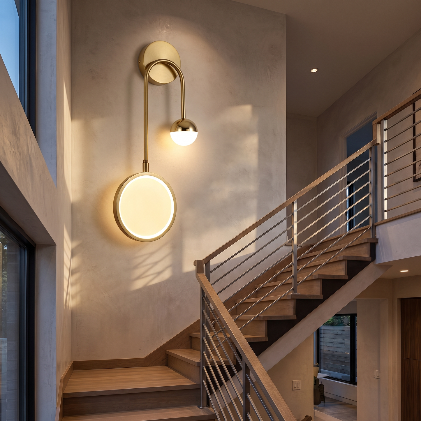 Large Modern Malibu wall sconce on a stairwell wall