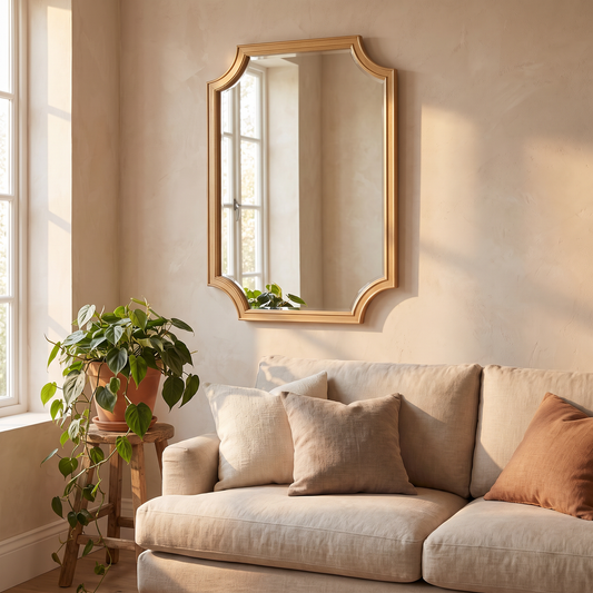 LuxAura Scalloped Arch Mirror in a living room