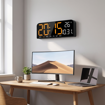 LED digital wall clock in a home office