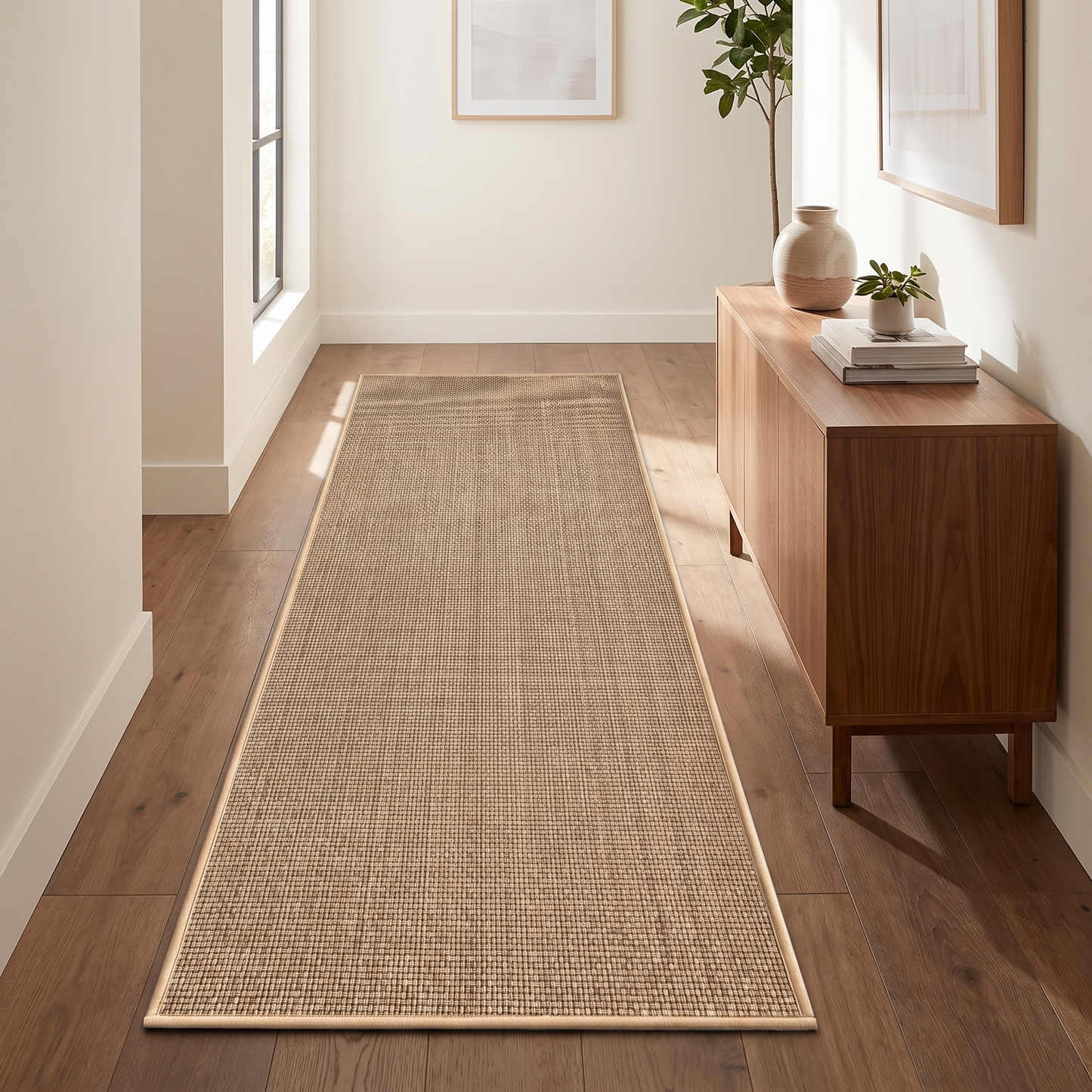 Beige runner mat down a hallway