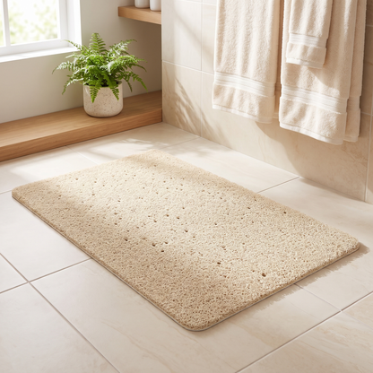 Beige non slip shower mat in a guest bathroom