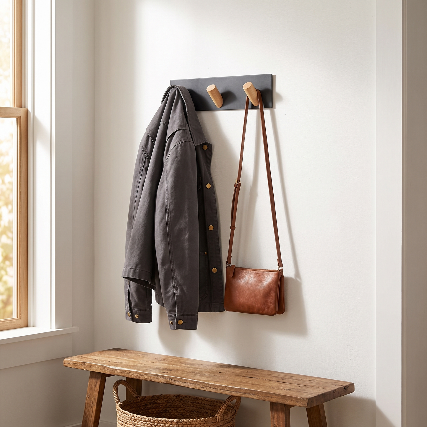 Black Nordic wall key holder in a mudroom