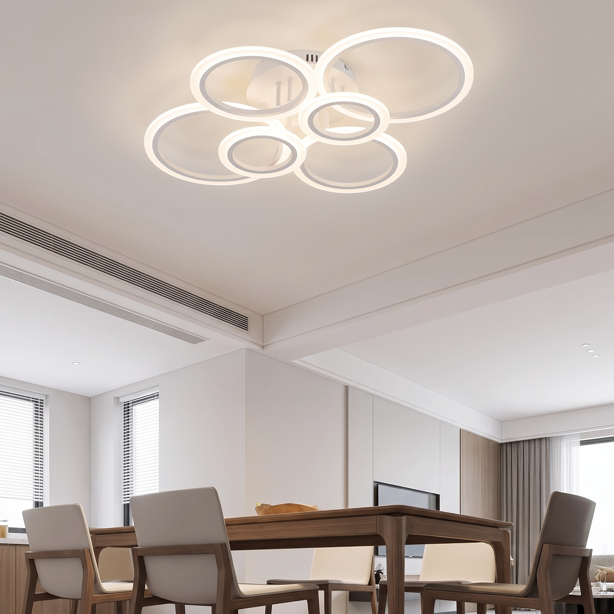 Six-ring LED ceiling light viewed from below