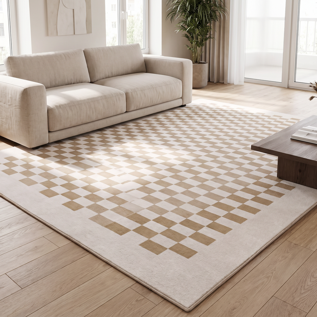 Checkerboard Daylight rug in a living room