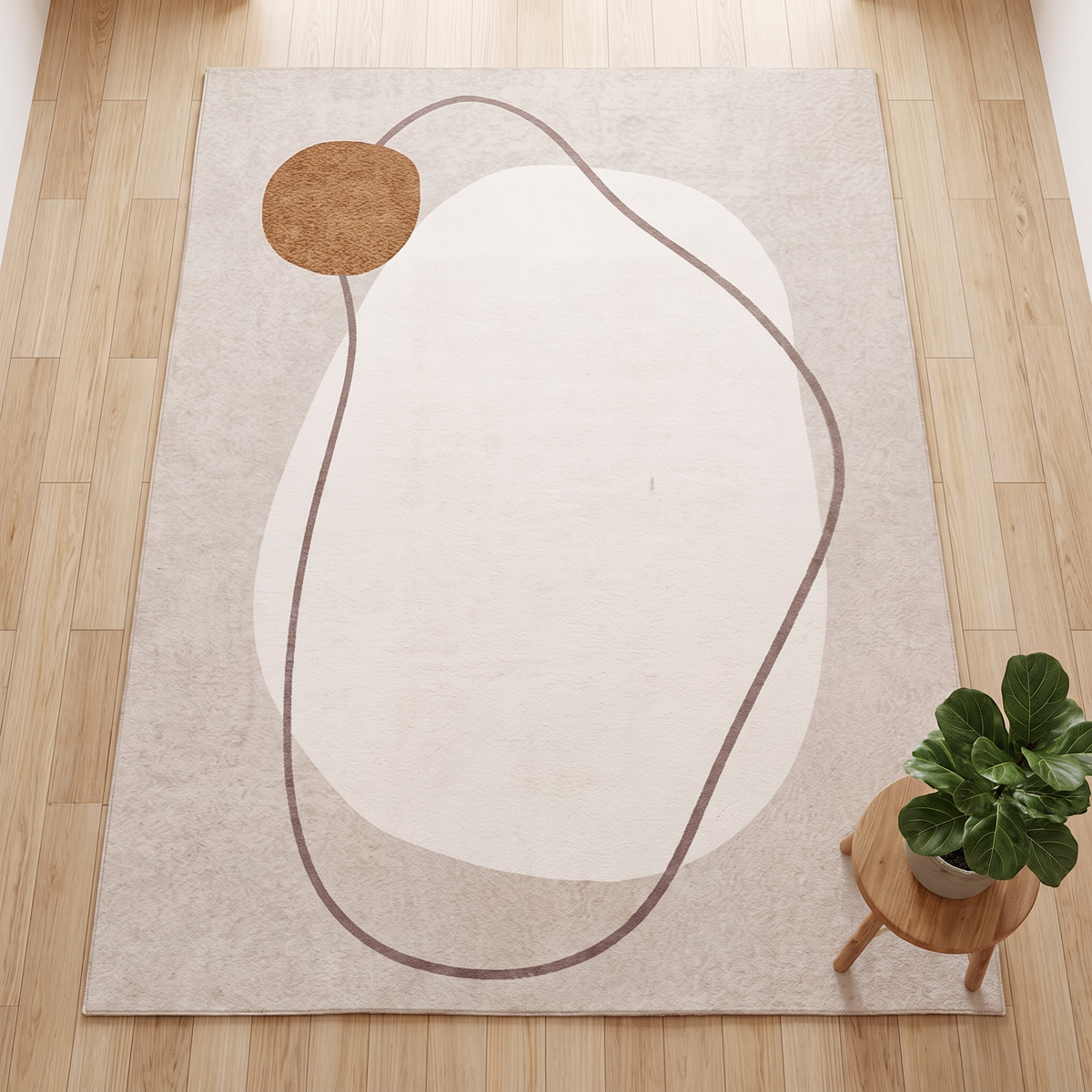 Printed area rug overhead view