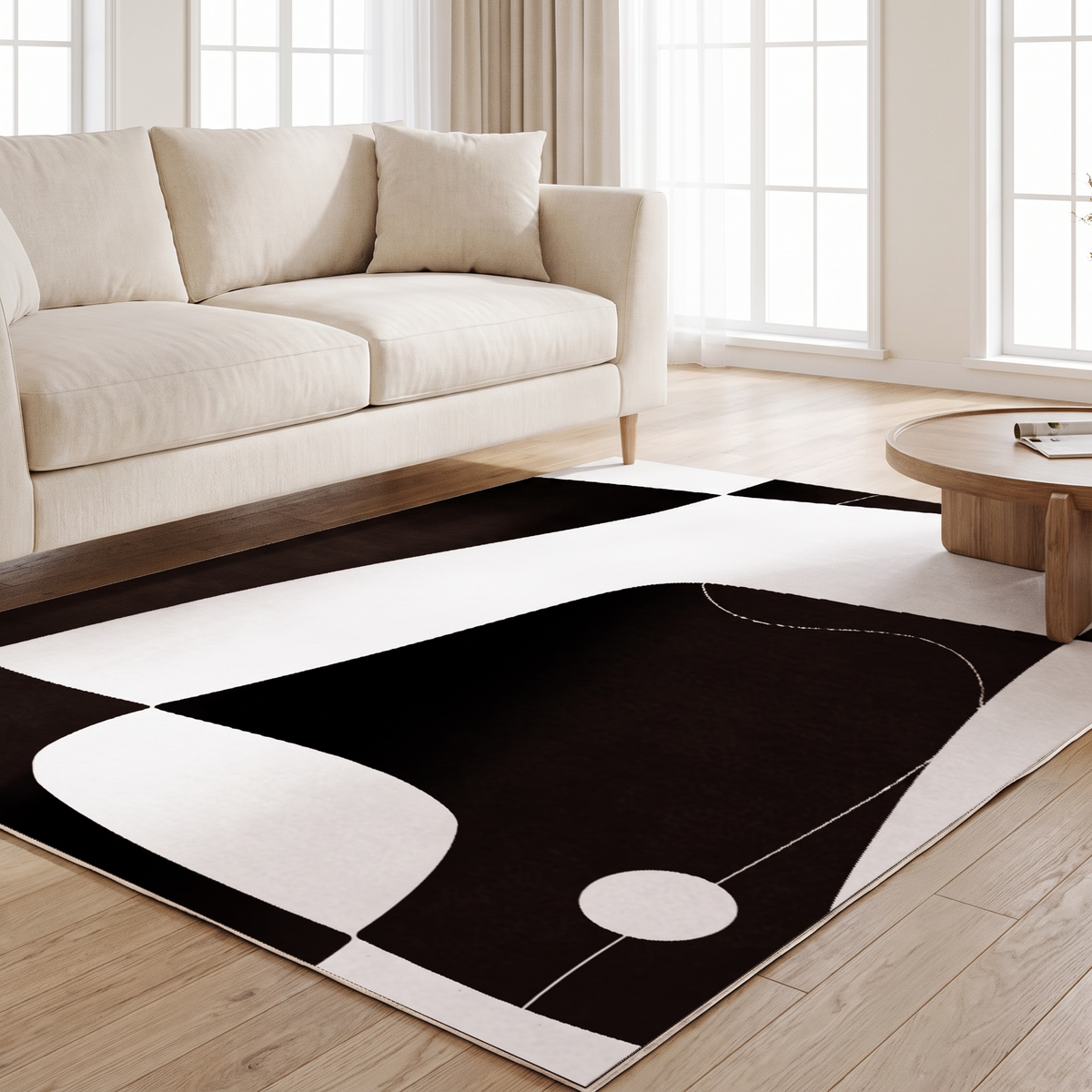 There is a room rug in a living room