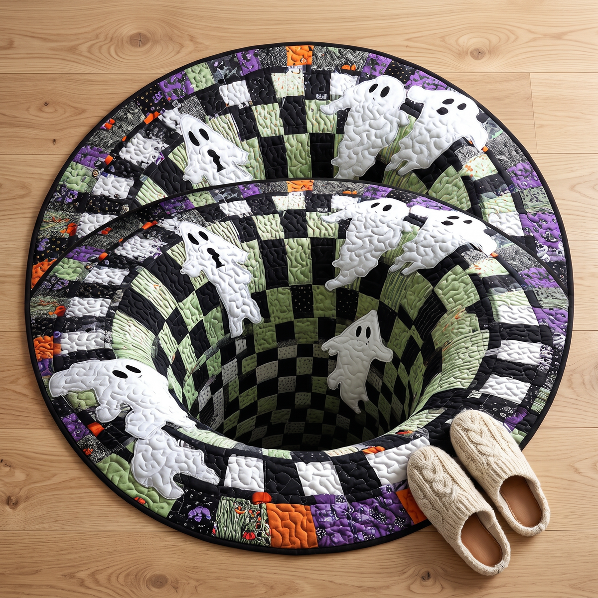 Printed bedside rug overhead view