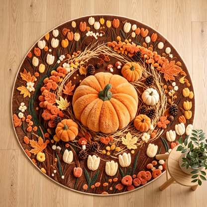 Round decorative rug overhead view