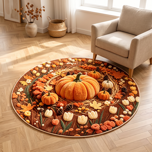 Round decorative rug in a modern living room - colour 1