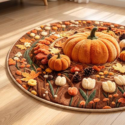 Round decorative rug pile and edge detail