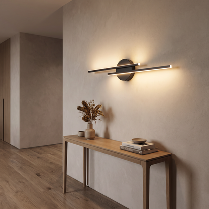 Dual line LED wall lamp in a hallway