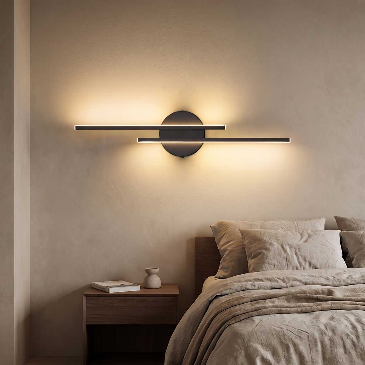 Dual line LED wall lamp in a modern bedroom