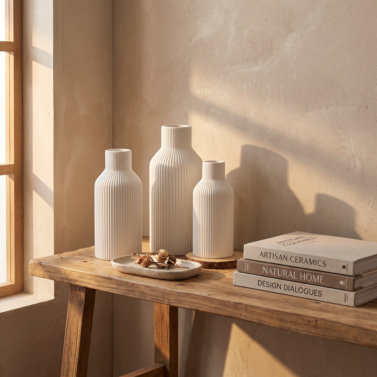 Retro ceramic vase set on a hallway console