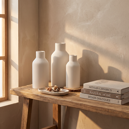 Retro ceramic vase set on a hallway console