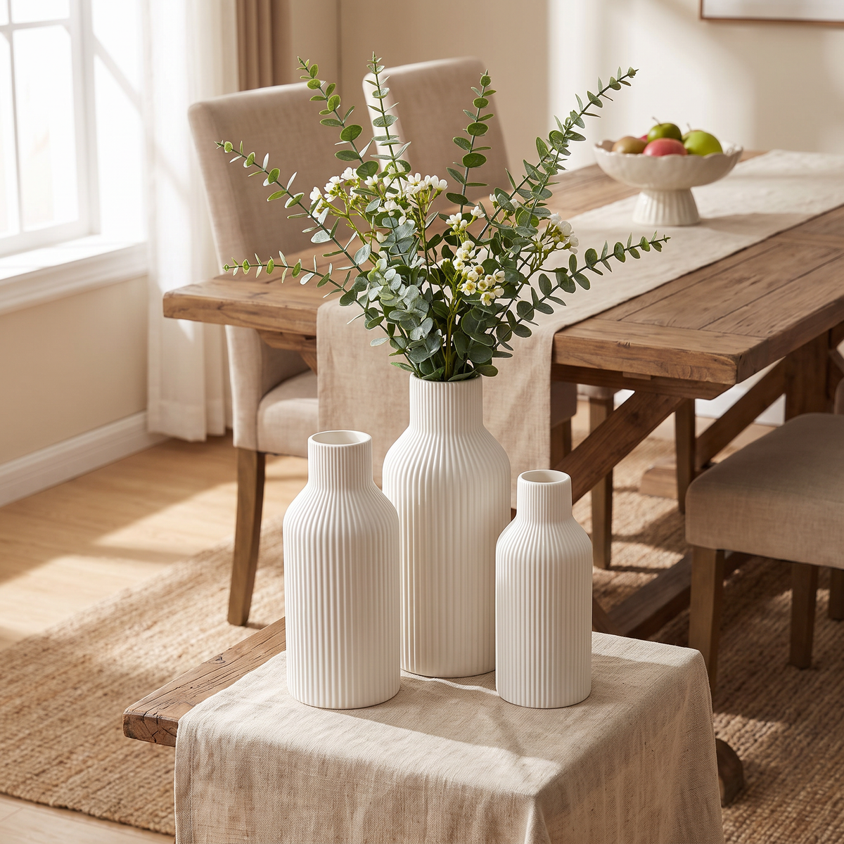 Retro ceramic vase set on a dining table