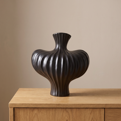 Black art vase