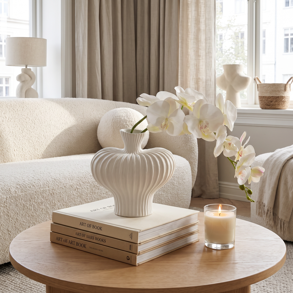 Ceramic-look art vase on a coffee table