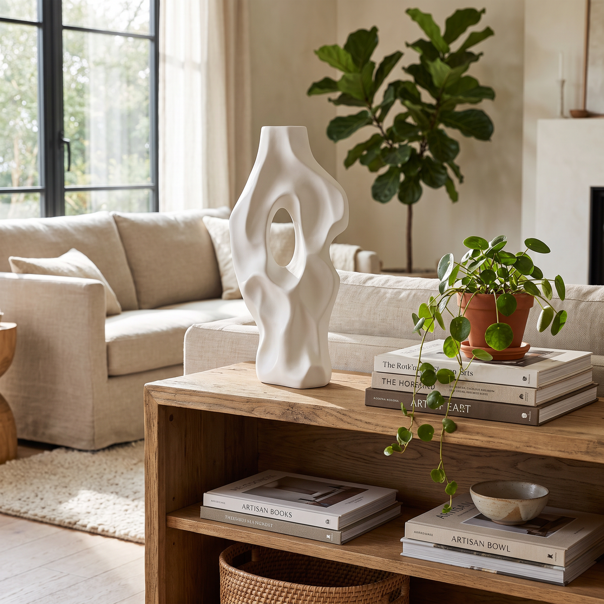 Ceramic vase on open shelving