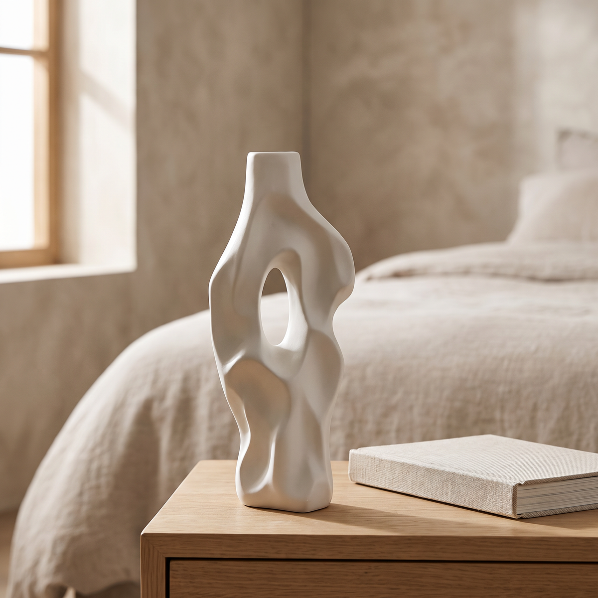 Ceramic vase on a bedside table