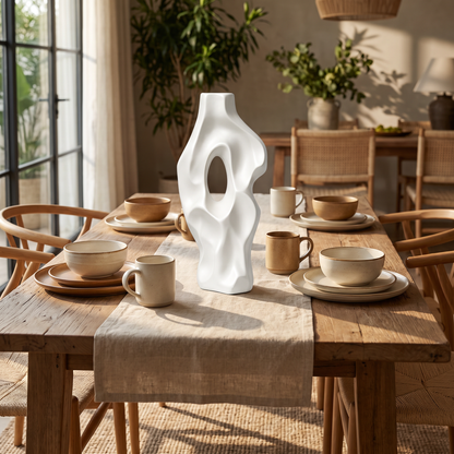Ceramic vase on a dining table
