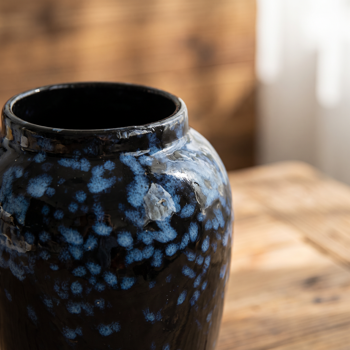 Handmade glazed ceramic vase glaze detail