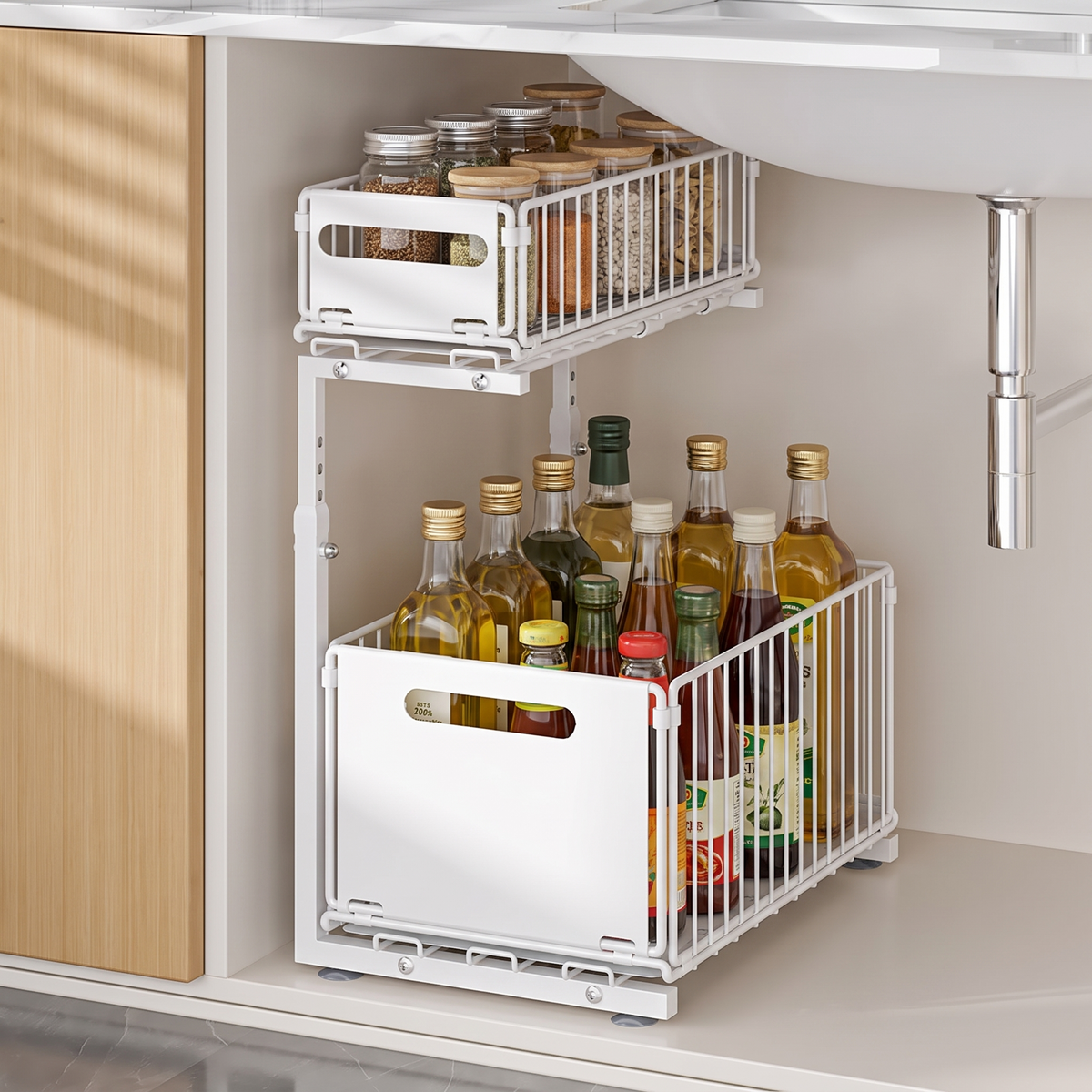 White pull-out kitchen storage rack