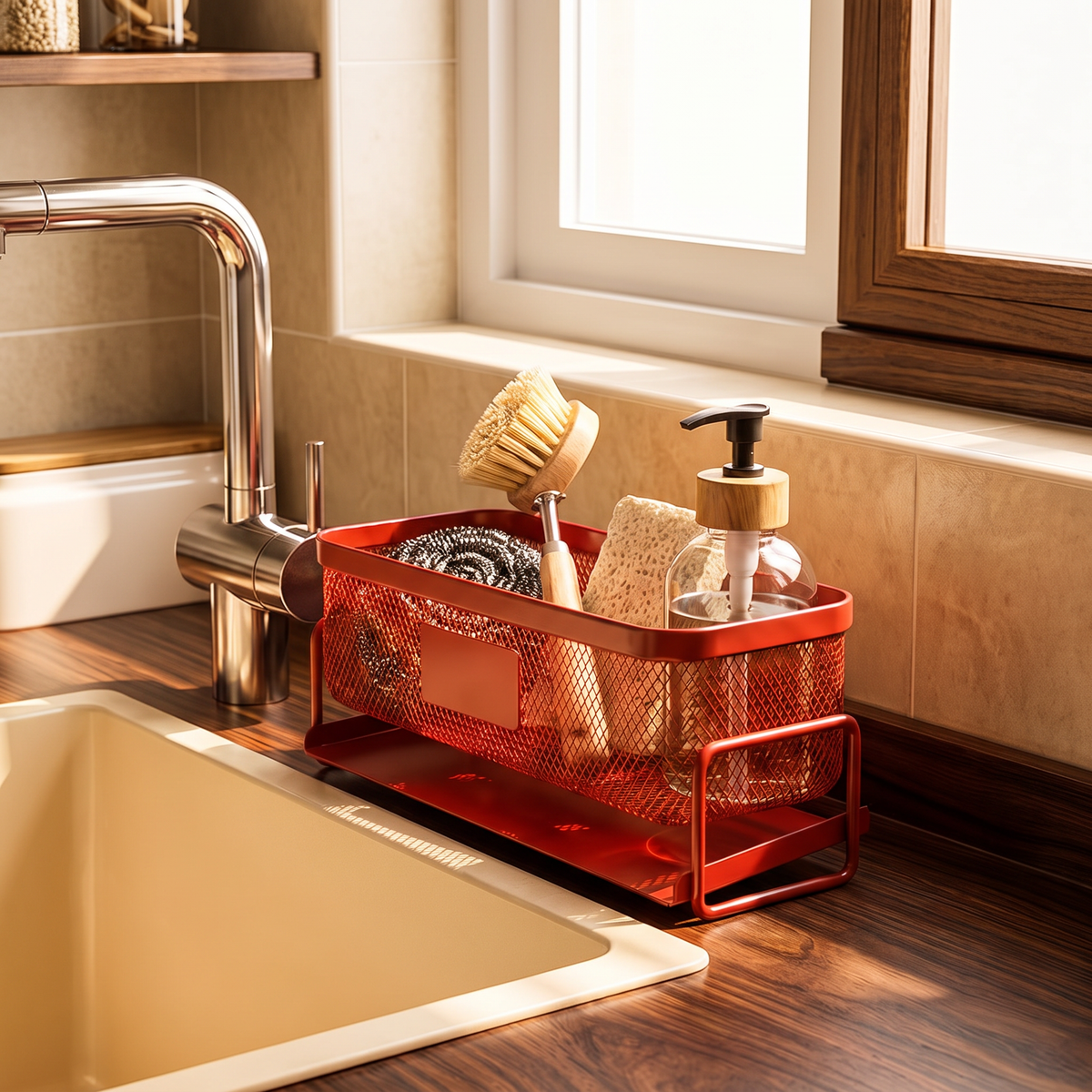 Sink organiser in a bright modern kitchen