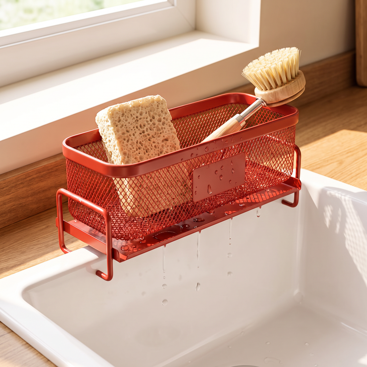 Sink organiser mounted over the sink edge