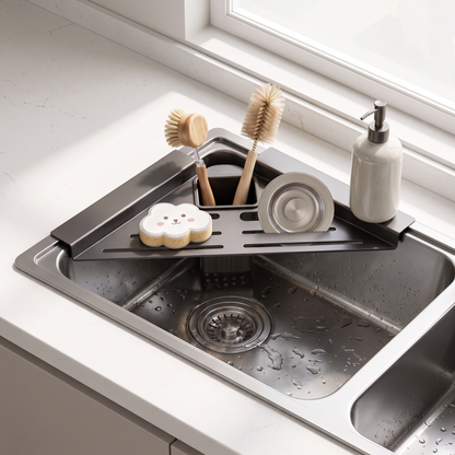 Corner sink caddy viewed from above