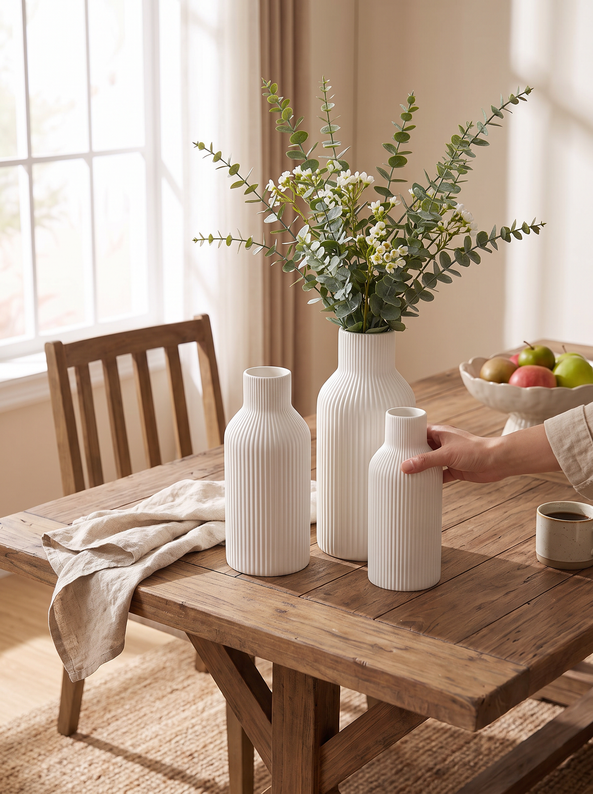 Retro Ribbed Ceramic Vase Set lifestyle 3