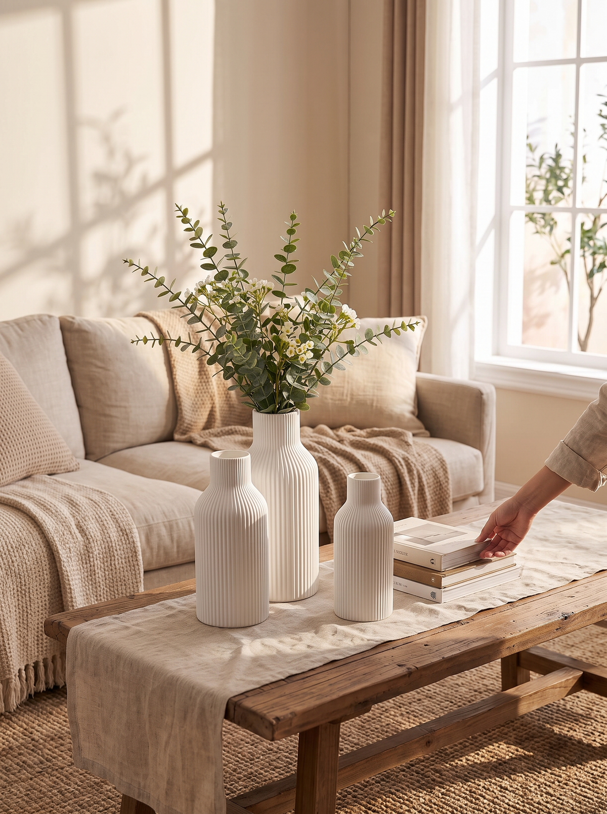 Retro Ribbed Ceramic Vase Set lifestyle 2