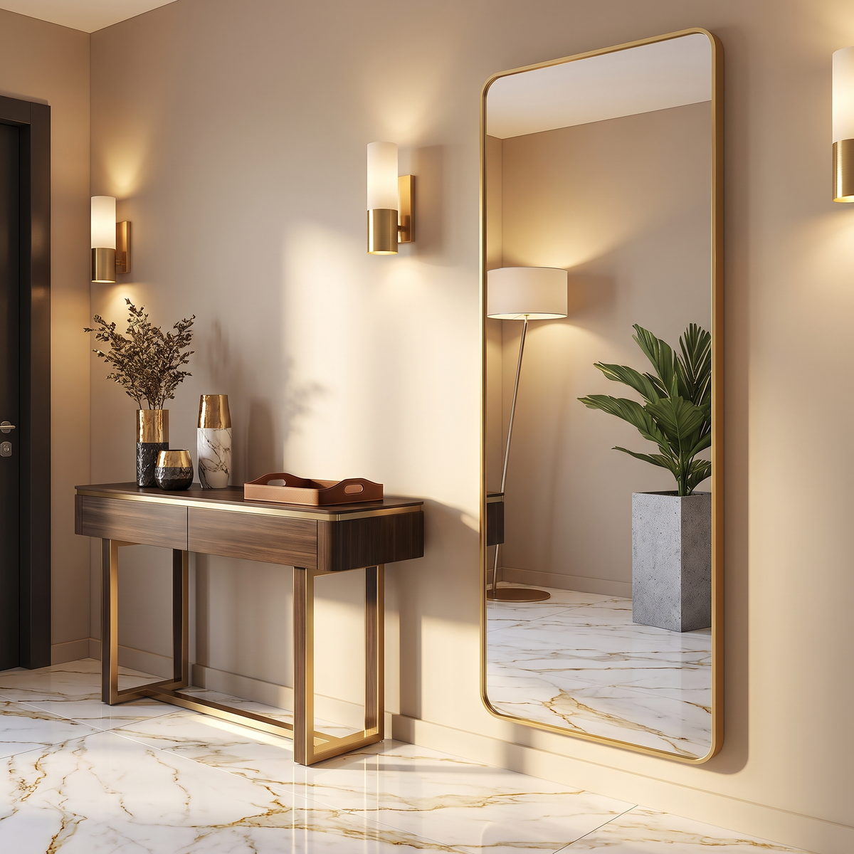 LuxAura Full-Length Wall & Freestanding Mirror – White, Black & Gold